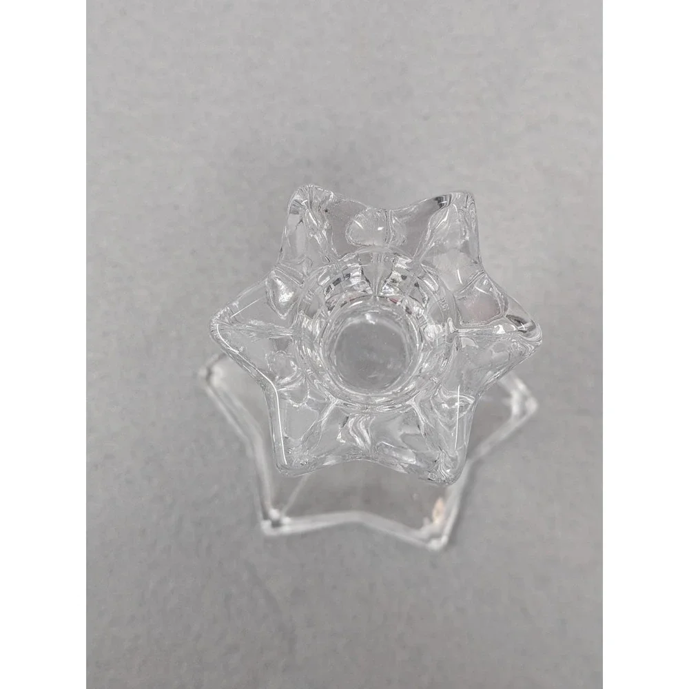 Set of 2 Vintage Clear Glass Candlestick Candle Holders Star Shaped Base 4